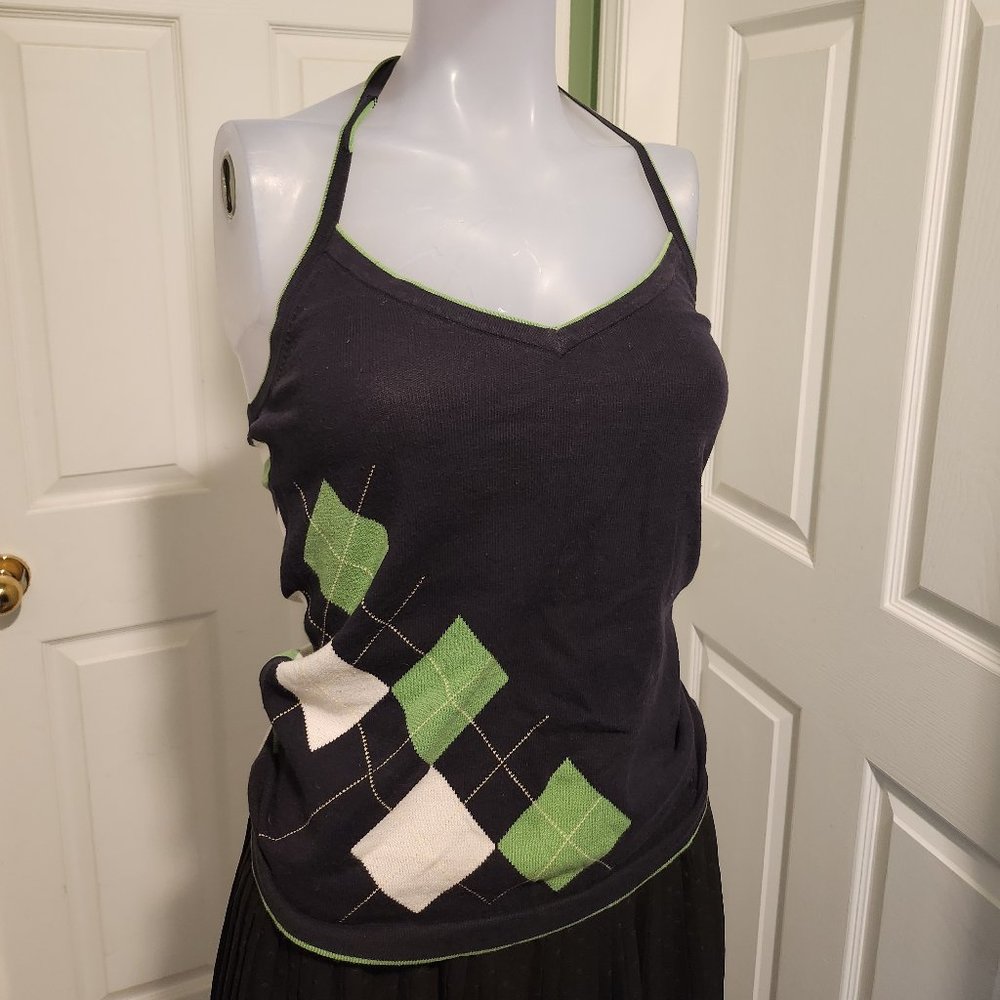 Argyle / Striped Knit Halter Top